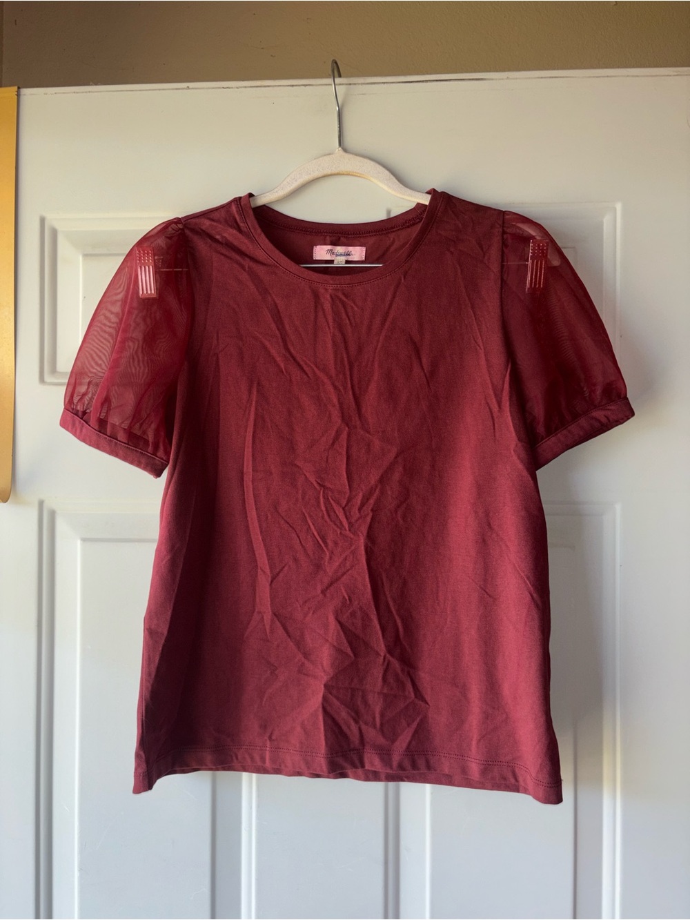 Madewell burgundy sheer puff sleeve tee size XS